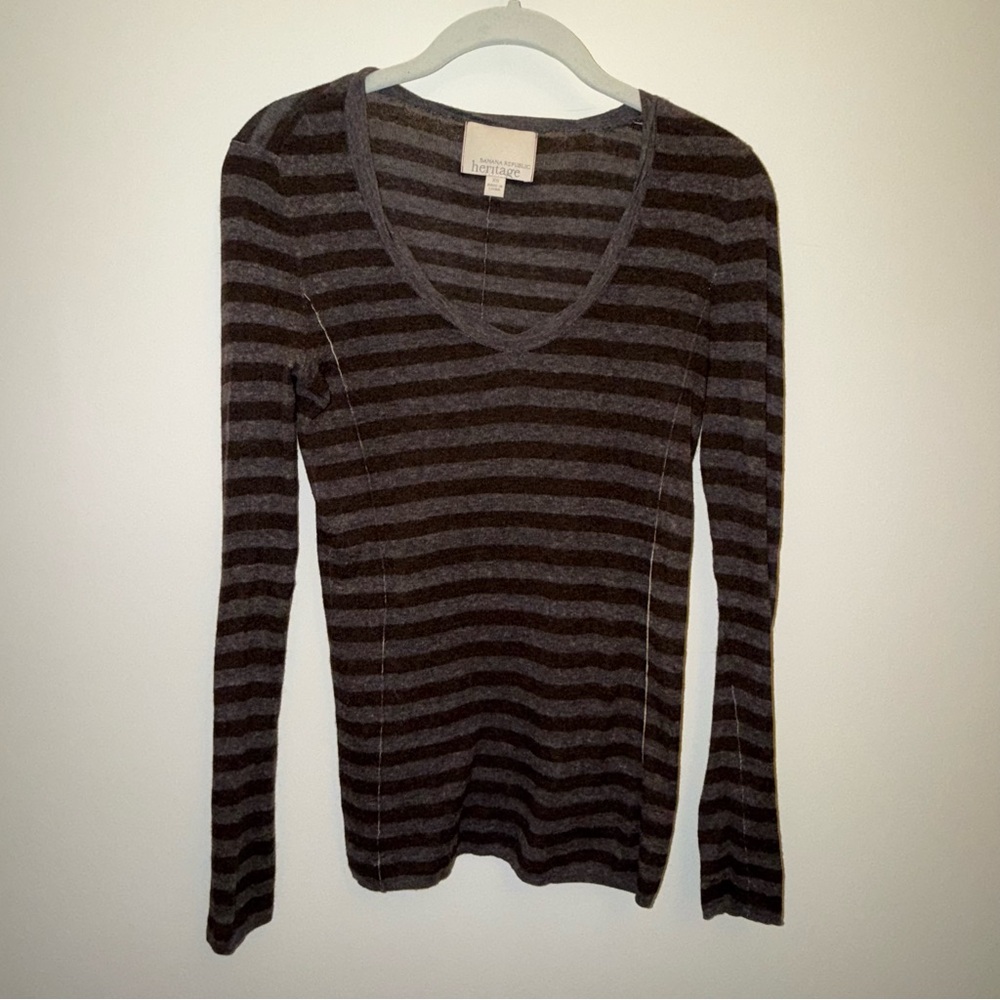 Banana Republic Heritage Women's Pima Cotton Brown Striped Long Sleeve